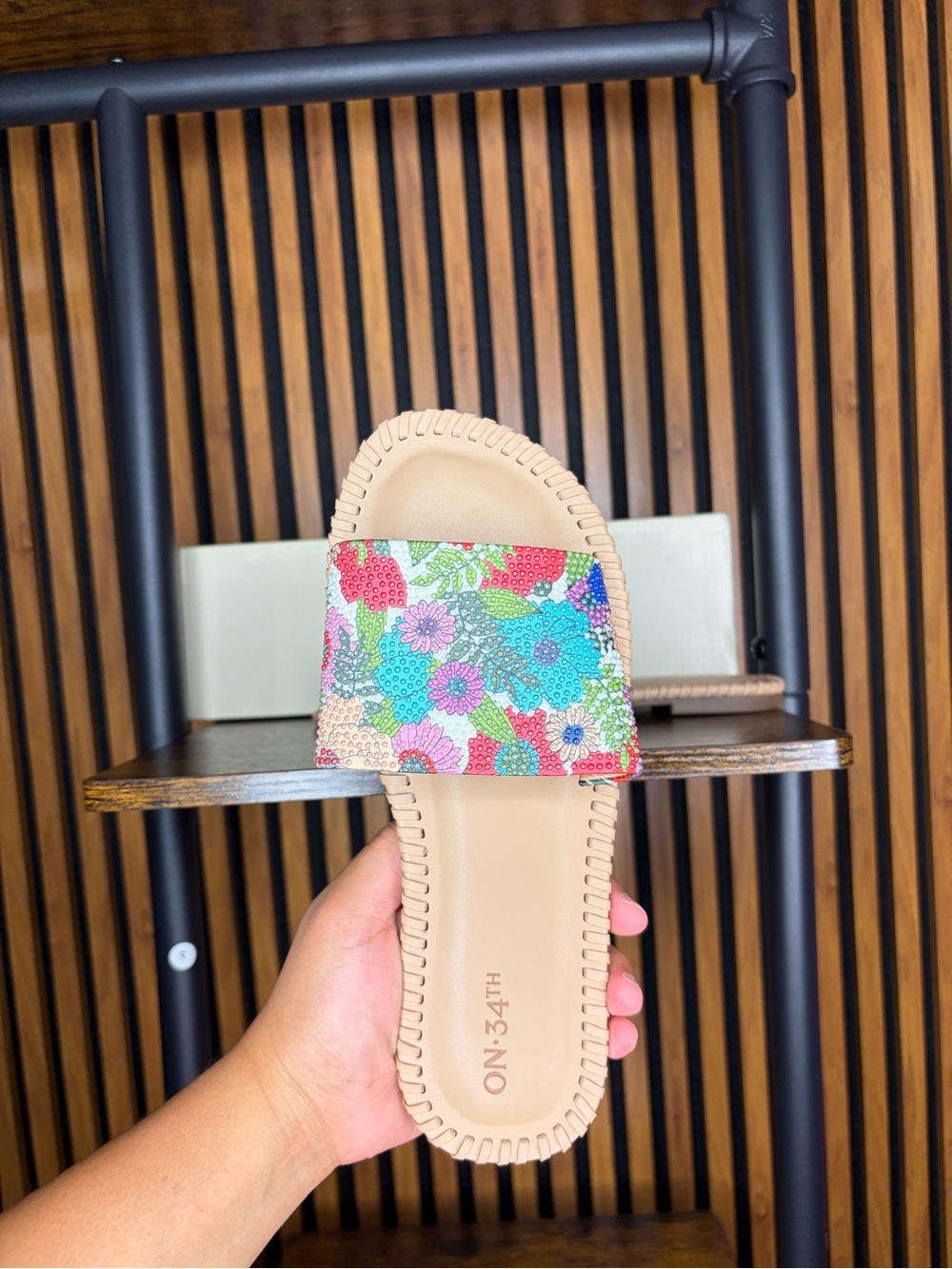 Women's Multicolor Floral Slide Sandal with Tan Footbed